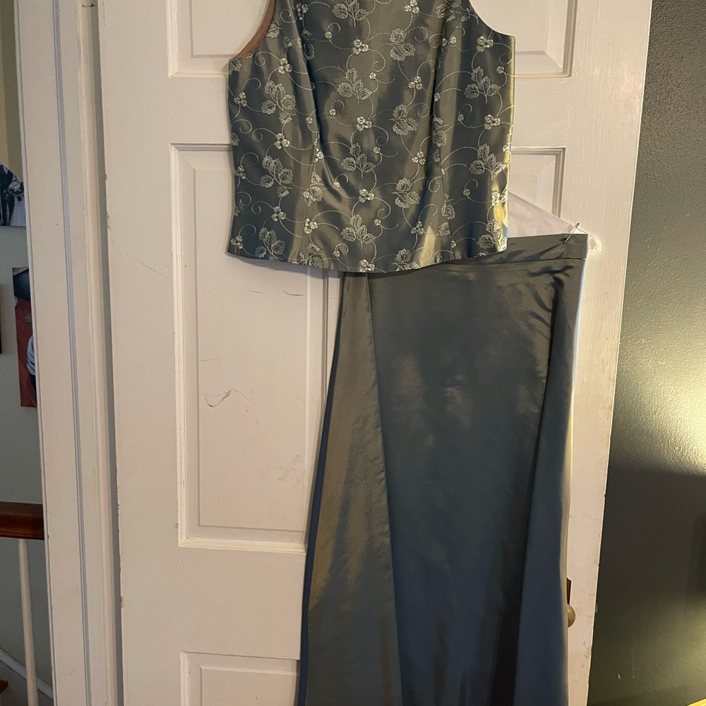 Bari Jay Satin Two-Piece Set in Silver and Gold